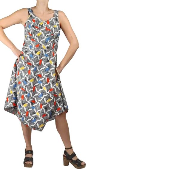 Abito taglio anni 50 smanicato fantasia geometrica