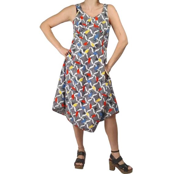 Abito taglio anni 50 smanicato fantasia geometrica