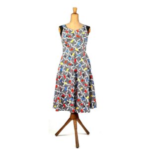 Abito taglio anni 50 smanicato fantasia geometrica
