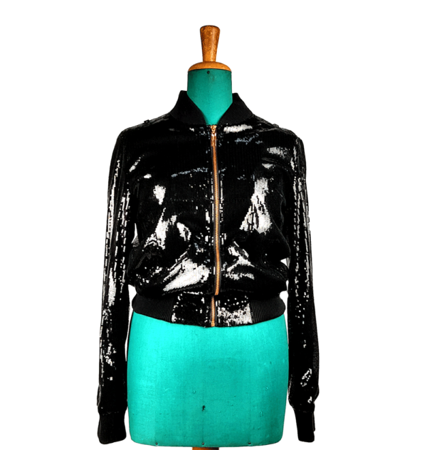 Giacchino in paillettes nere con cerniera