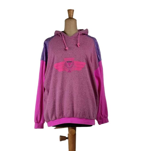 Felpa rosa con cappuccio anni 80
