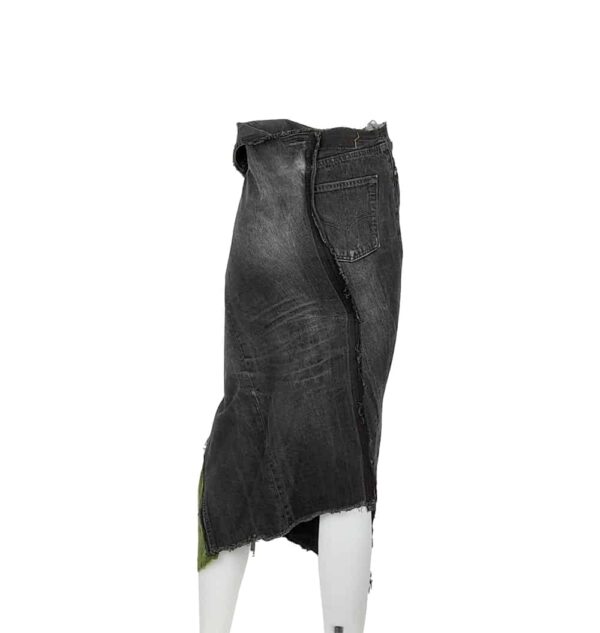 Gonna lunga di jeans riciclato e velluto verde