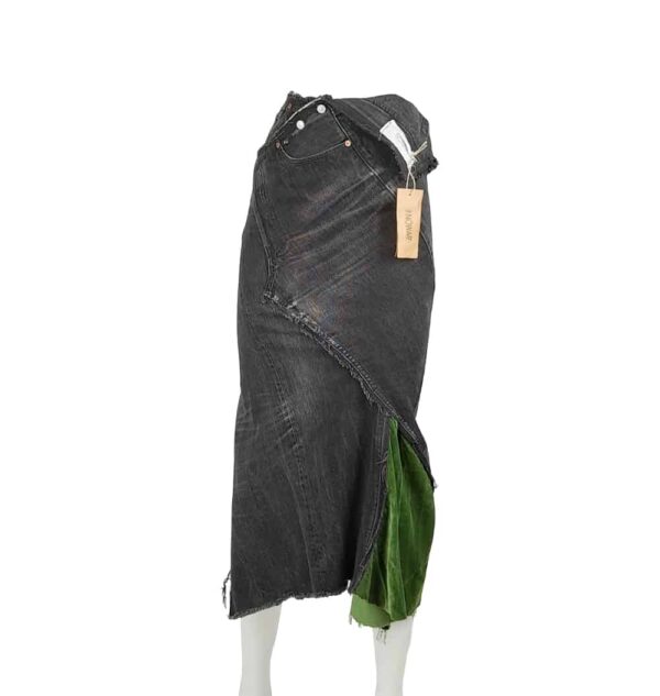 Gonna lunga di jeans riciclato e velluto verde