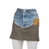 Gonna corta jeans+moleskino con fiore