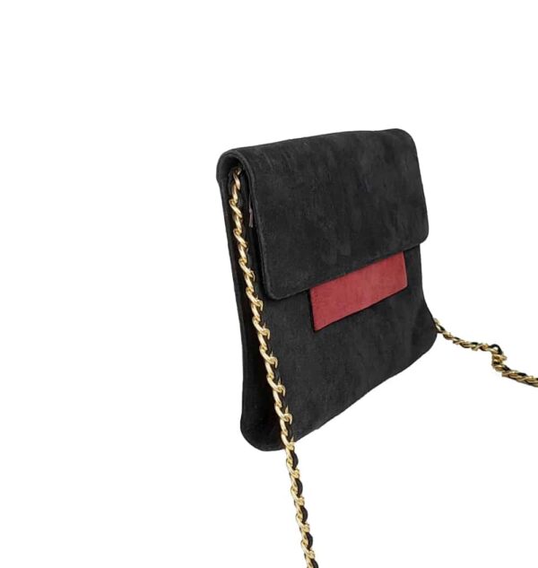 Borsa in camoscio nera e bordeaux. Tracolla