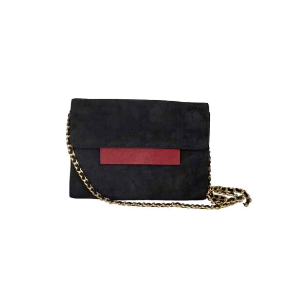 Borsa in camoscio nera e bordeaux. Tracolla
