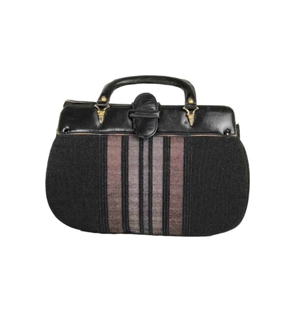 Borsa nera in tessuto e pelle.