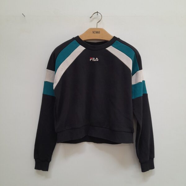 Felpa Fila estiva nera con inserti verde acqua e panna
